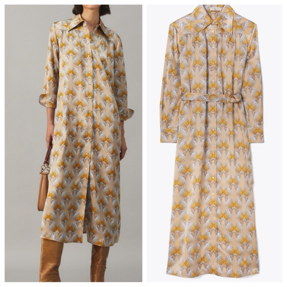 NWOT Tory Burch Silk Satin Printed Shirtdress US4